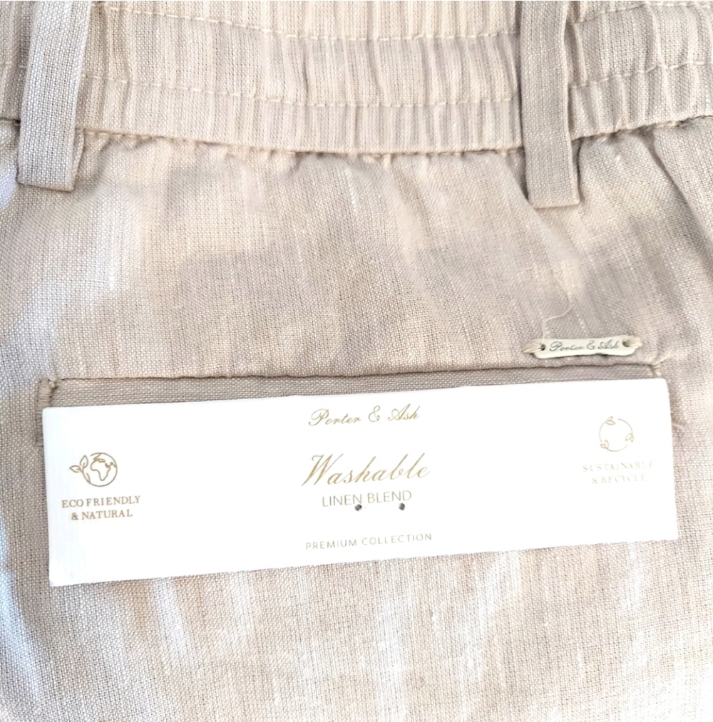 Porter & Ash Mens Pants Size 32 Linen Trouser Drawstrin Elastic Waist New - Picture 3 of 9